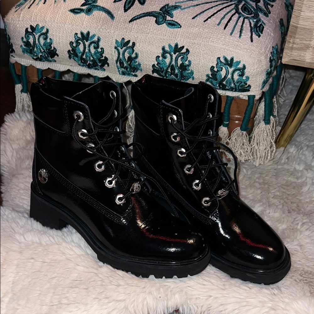 Timberland Shiny Black Combat Boots